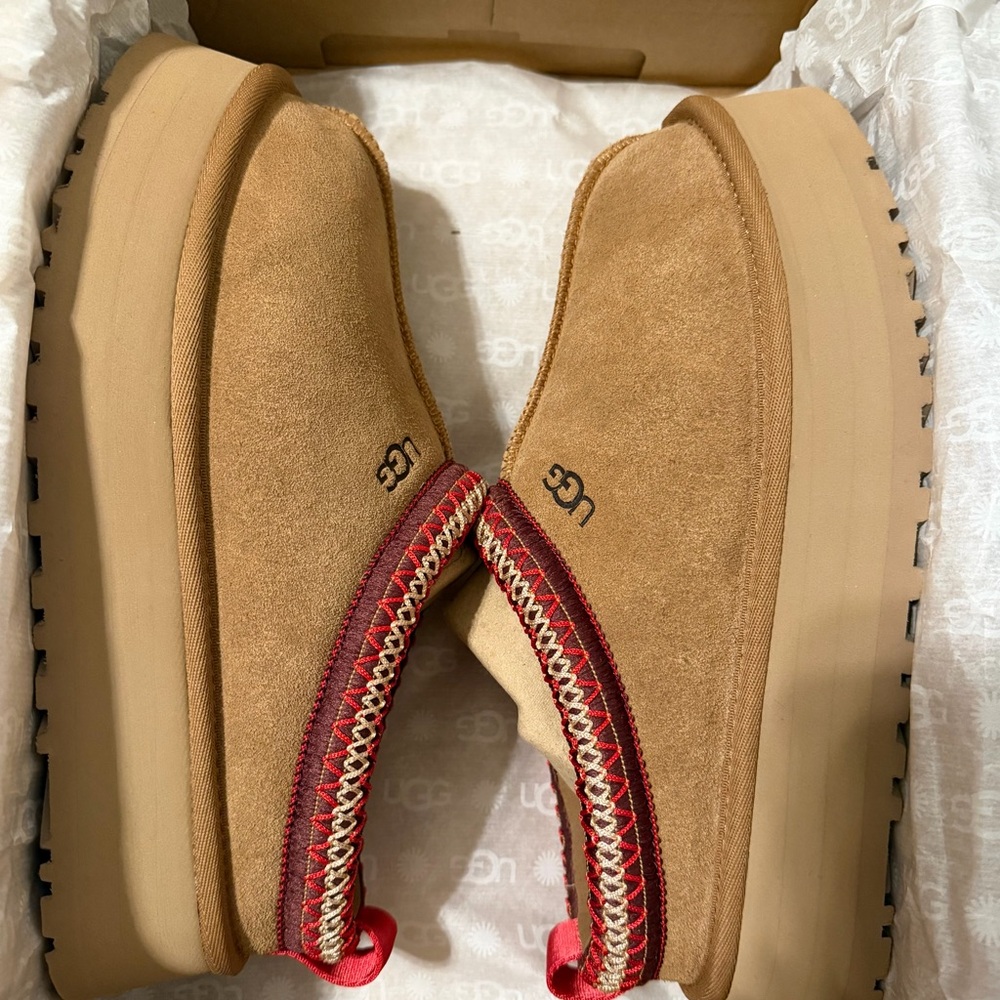 UGG Chestnut Suede Platform Slippers